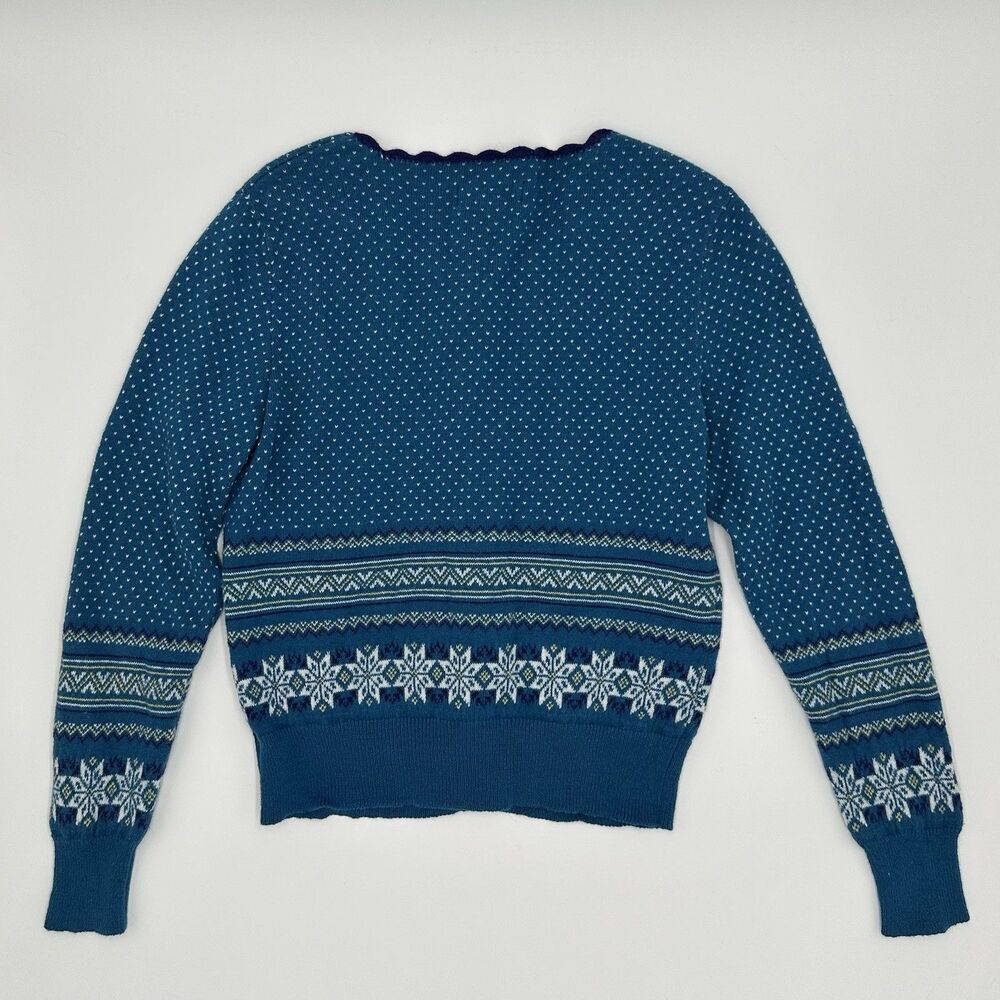 Aerie Blue Snowflake Fair Isle Cardigan Sweater Womens S Luxury Knit Blend - Picture 3 of 15